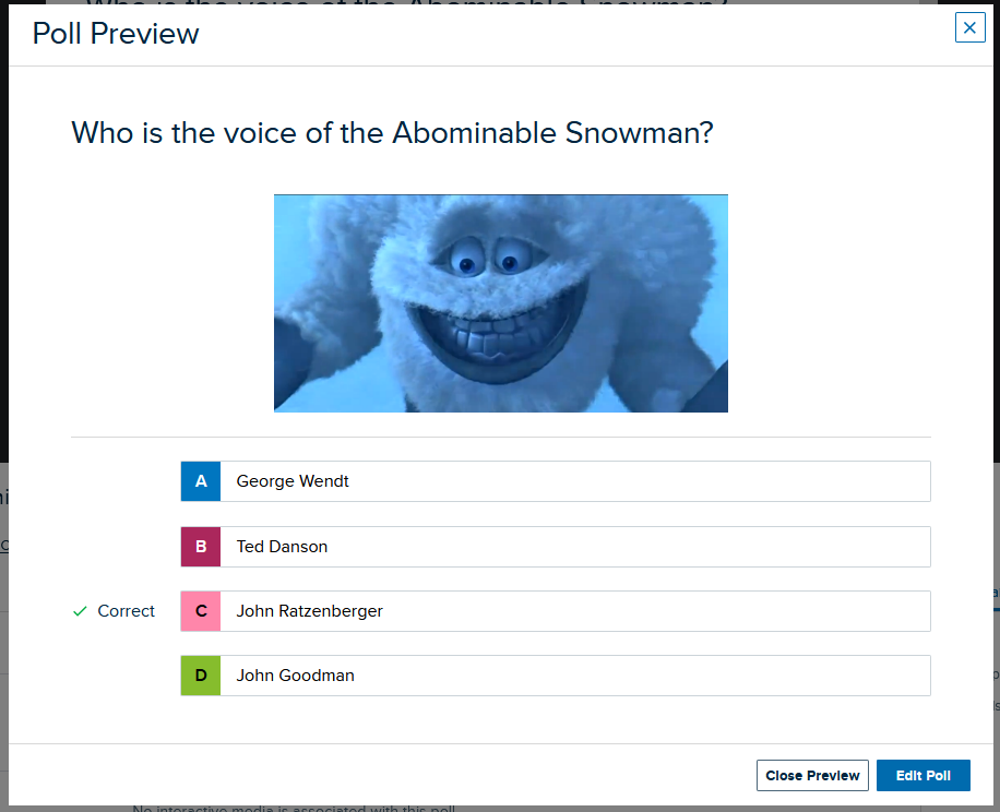 preview of completed multiple choice poll with embedded uploaded image