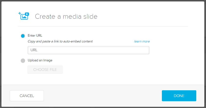 create a media slide dialog box with options as described