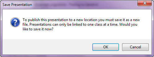 publish to new location dialog box prompting to save file as described