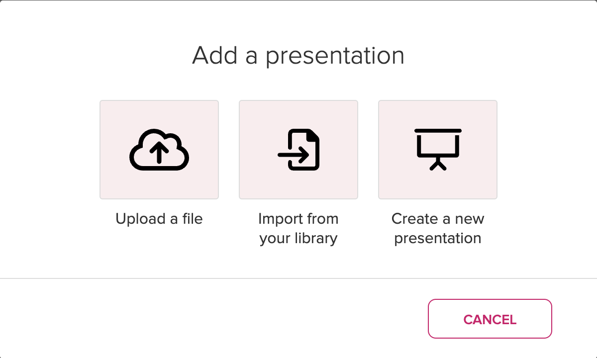 Add a presentation dialog box with options for steps as described