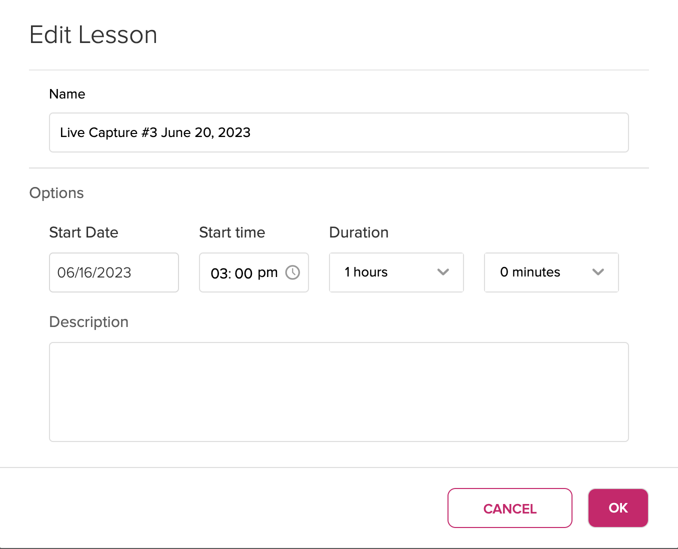 Edit lesson dialog box with fields for steps as described