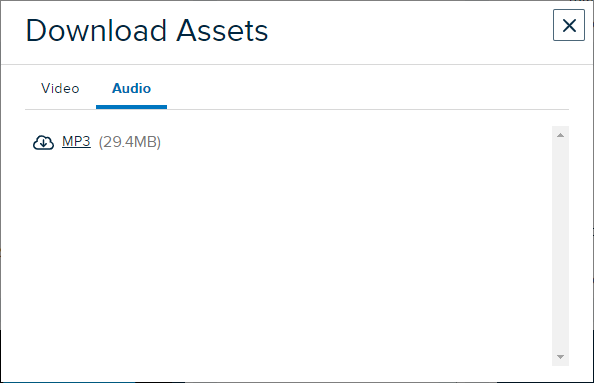Download Assests dialog box with audio tab identified