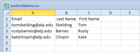 example csv file as Excel file with user import information