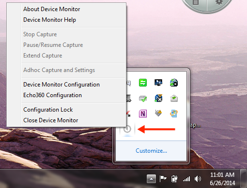 Device Monitor system tray menu as described