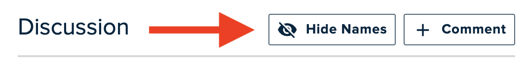 Top of the Discussion panel with the Hide Names button identified