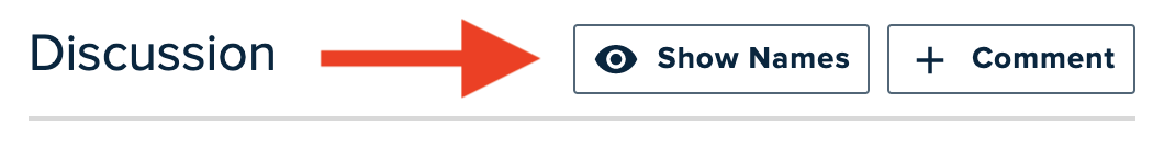 Top of the Discussion panel with the Show Names button identified