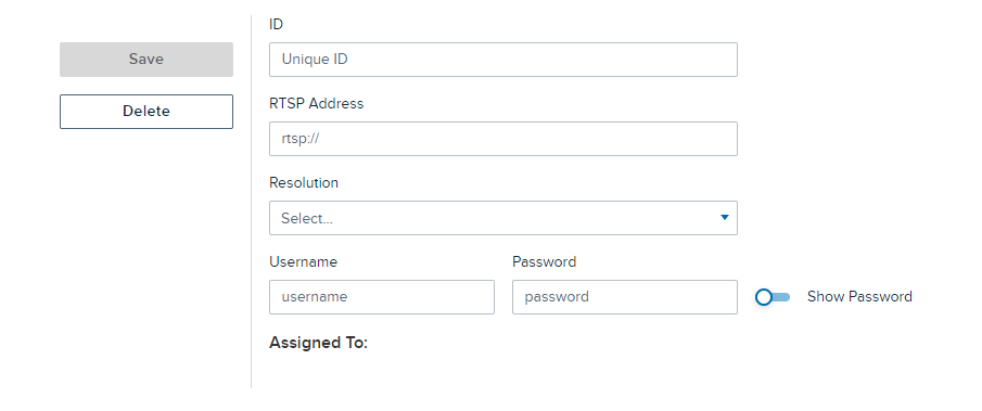 IP Camera configuration options displayed