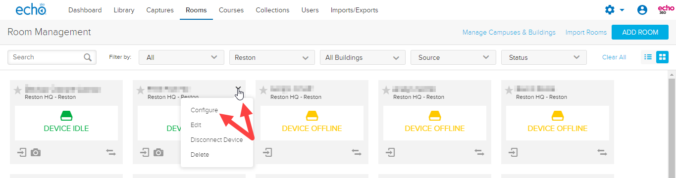 device menu with configure option identified as described