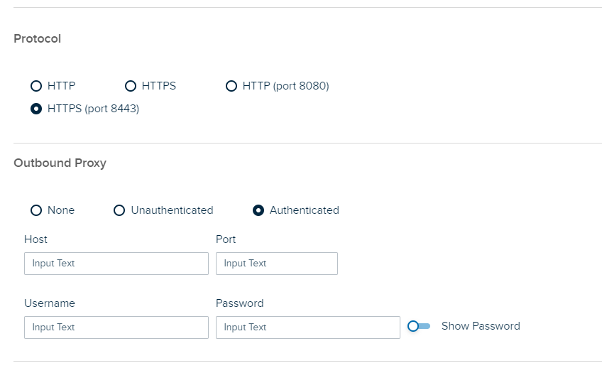 protocol and proxy settings section of the device configuration page for steps as described