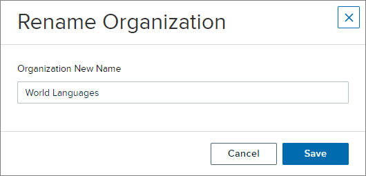 edit organization dialog box for steps as described