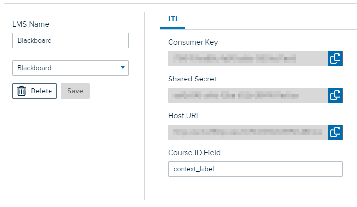 LMS Configuration profile for Blackboard