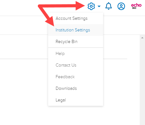 Settings menu open with Institution Settings option identified as described