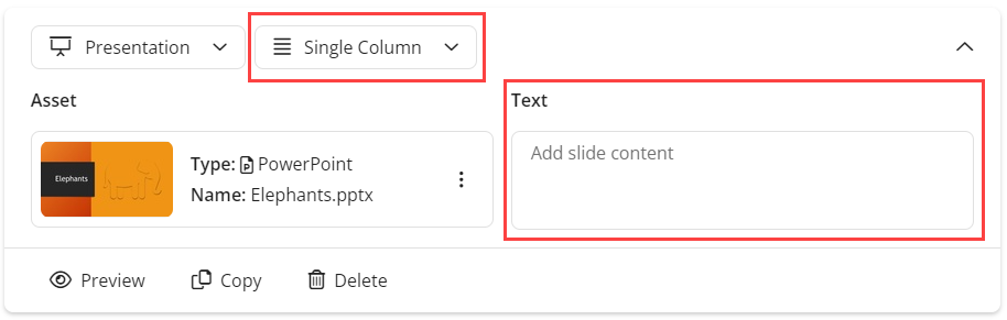 Adding text and changing the format of the Presentation Slide as described