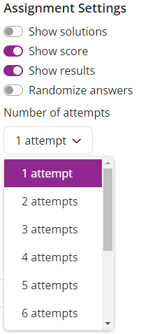 Assignment settings identified as described