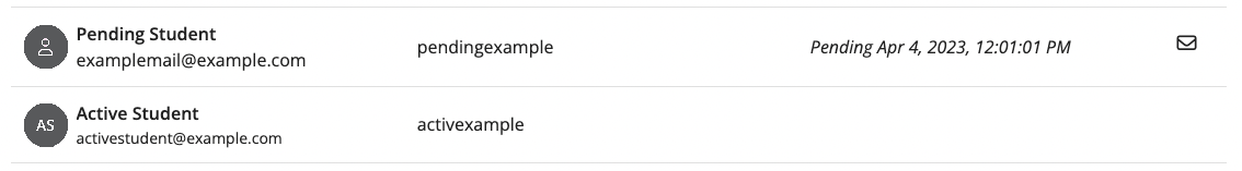 EchoPoll roster showing one active student and one pending student