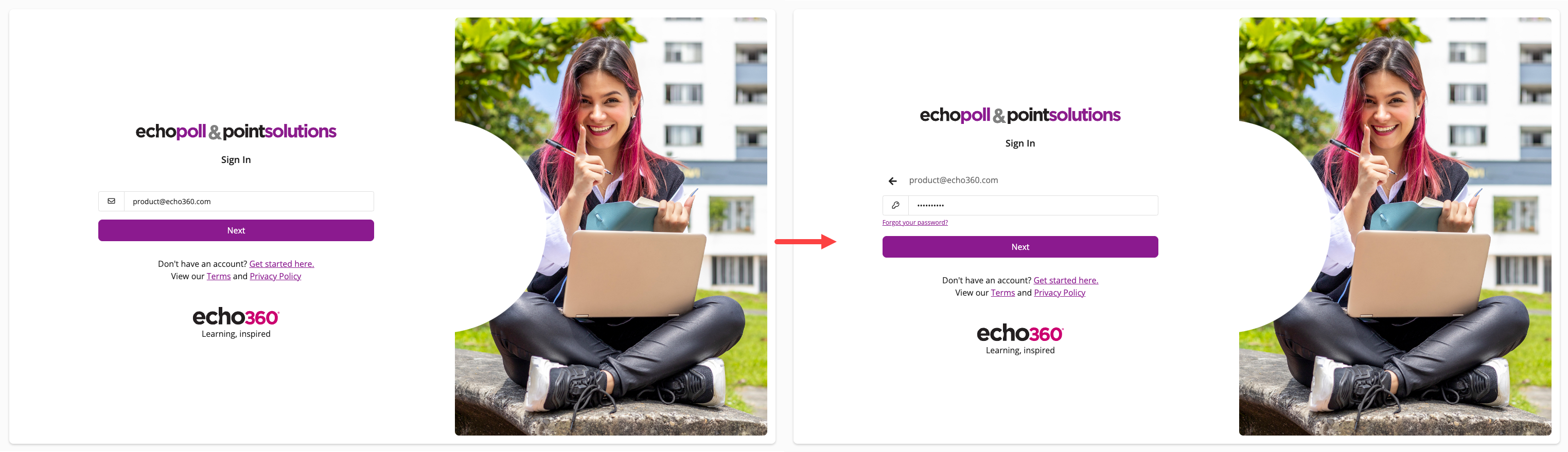 EchoPoll Signin screen showing field for email address and password as identifed
