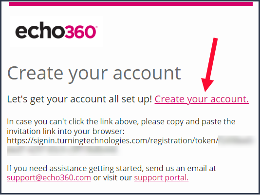 EchoPoll email registration with Create your account link identified as described