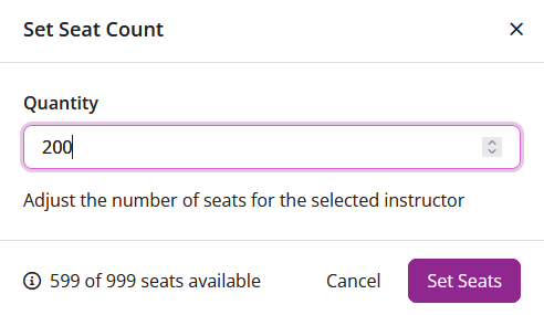 The EchoPoll Set Seat Count modal with a quantity of 200 entered.