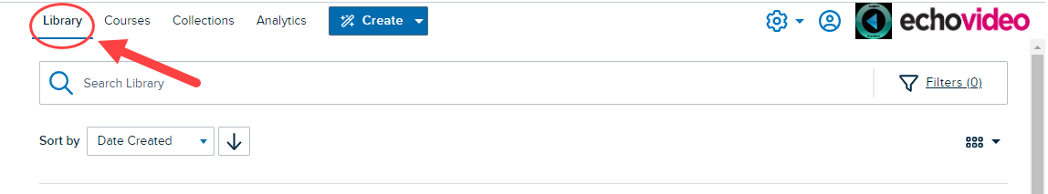 Echo section with Library link in top navigation identified as described