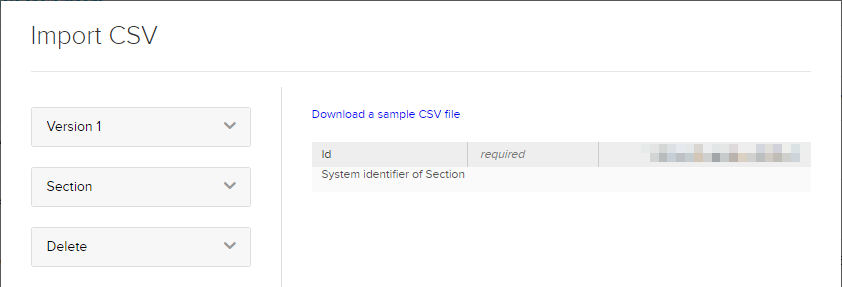 import dialog box for deleting sections showing requested field as described