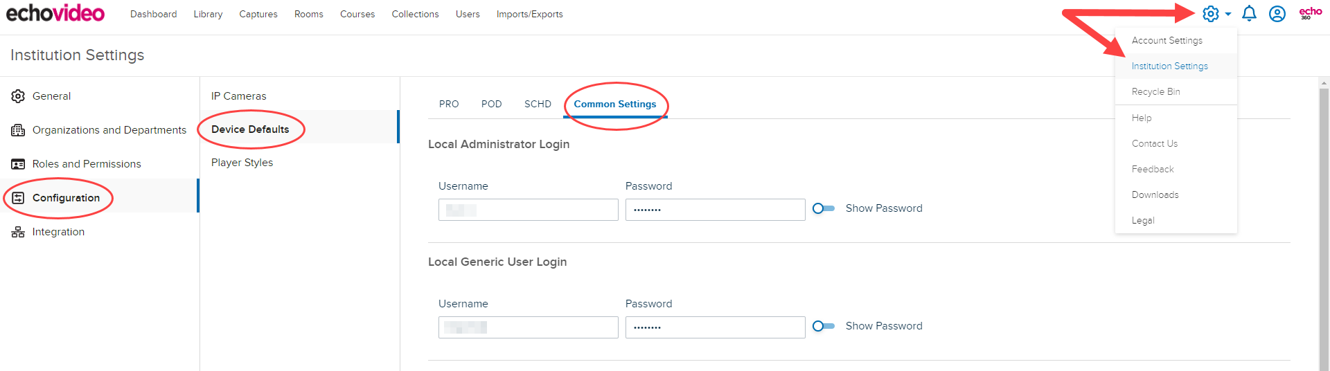 device default configurations showing common settings page as described