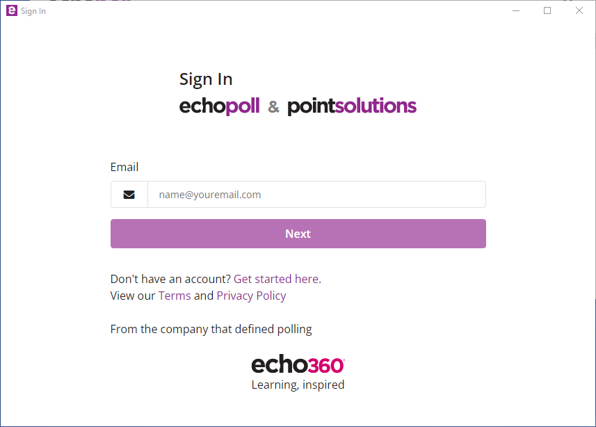 EchoPoll and PointSolutions log in screen shown as described