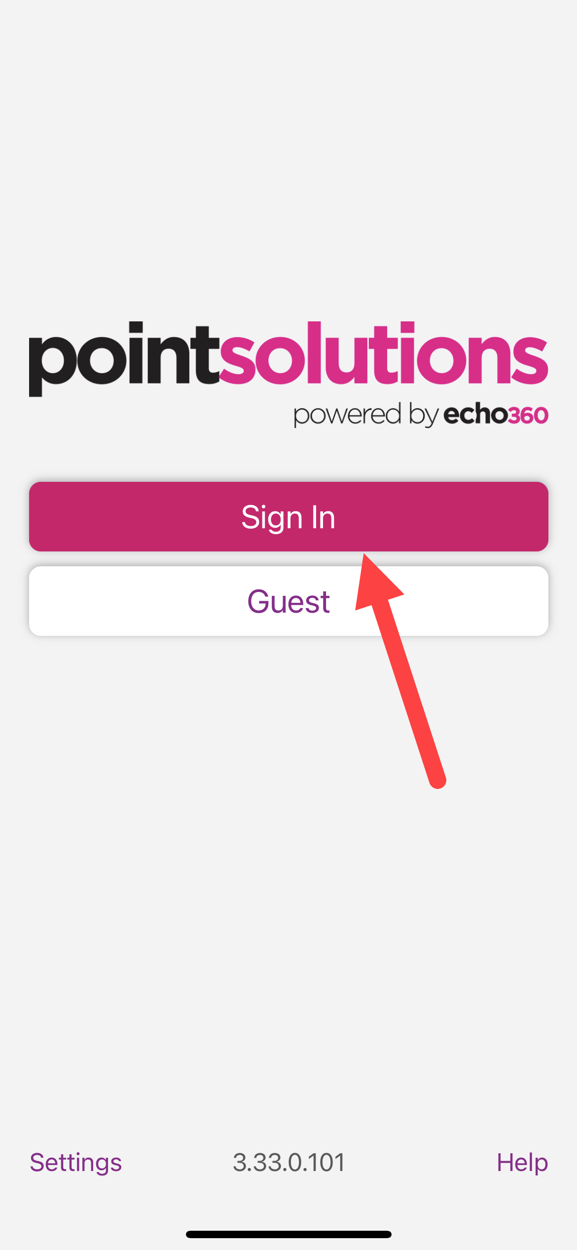 PointSolutions Sign In or Guest screen as described