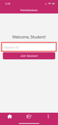 Join Session screen with Session ID field identified as described