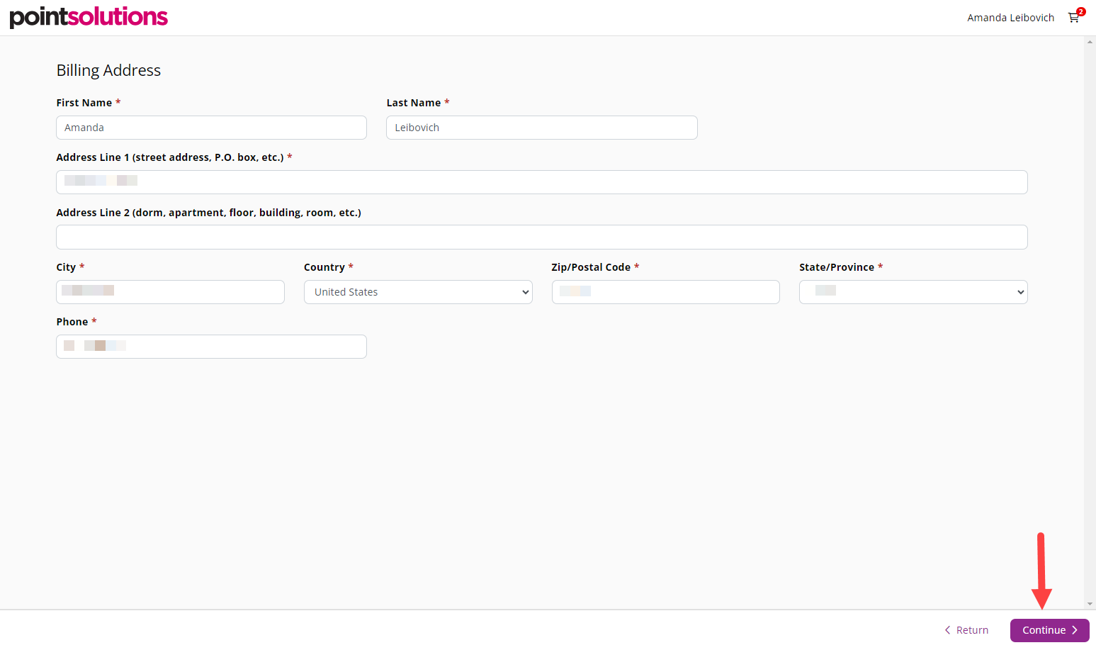 Billing Address information with Order Summary and Review Order button identified as described