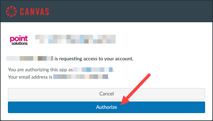 LMS authorization page with the Authorize button identified as described