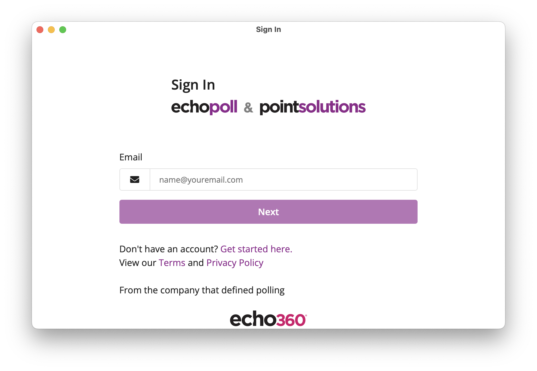 EchoPoll and PointSolutions log in screen shown as described