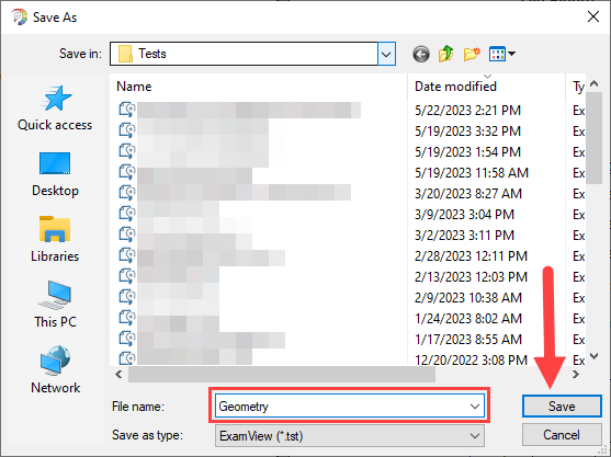 Save window with File name and Save button identified as described