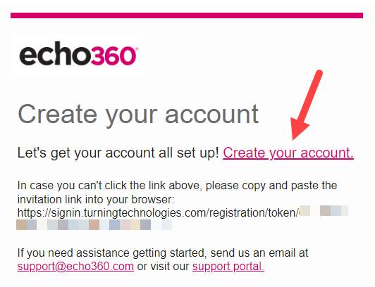 Email with Create your account link identified as described