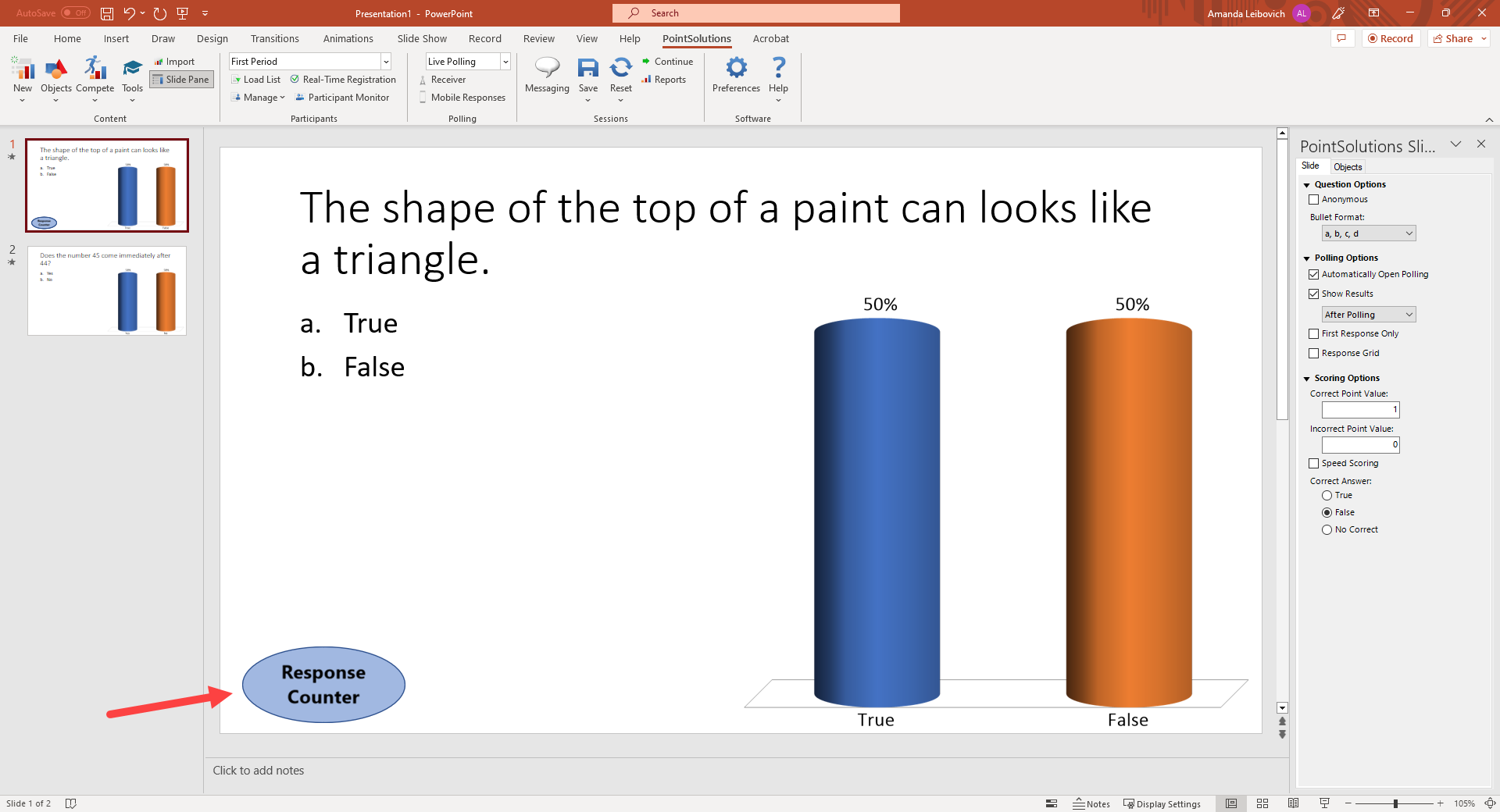 Response Counter identified in lower-left corner of PowerPoint slide as described