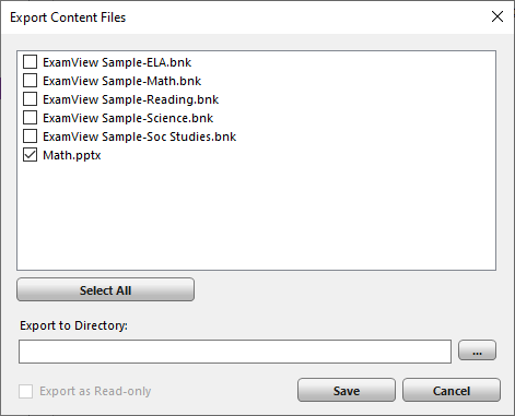 Export Content Files window with PowerPoint selected as described