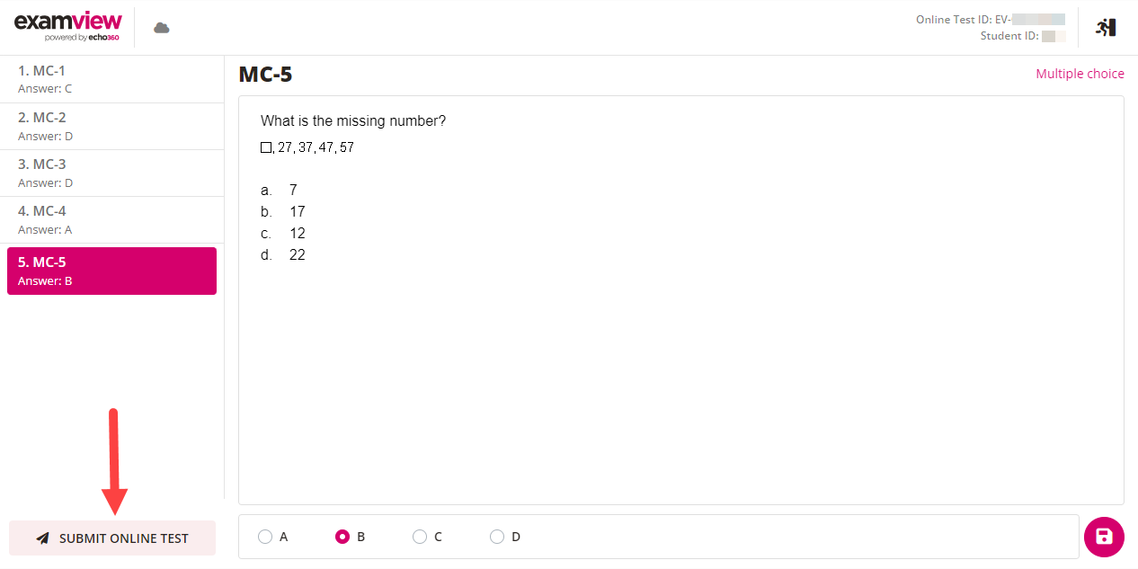 Online Test with SUBMIT ONLINE TEST button identified as described