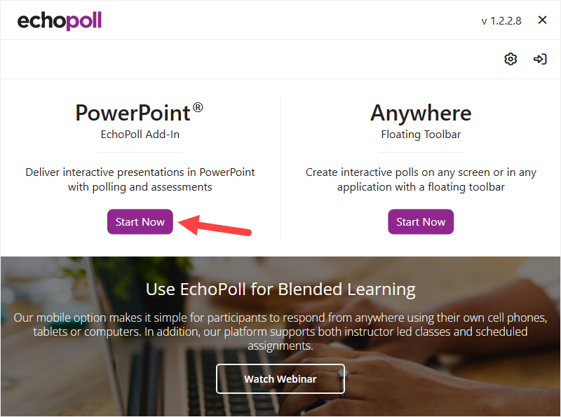 EchoPoll Companion App with PowerPoint button identified