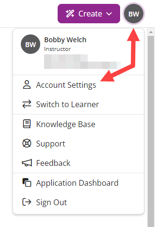 EchoPoll Dashboard with User Menu open and Account Settings selected as described