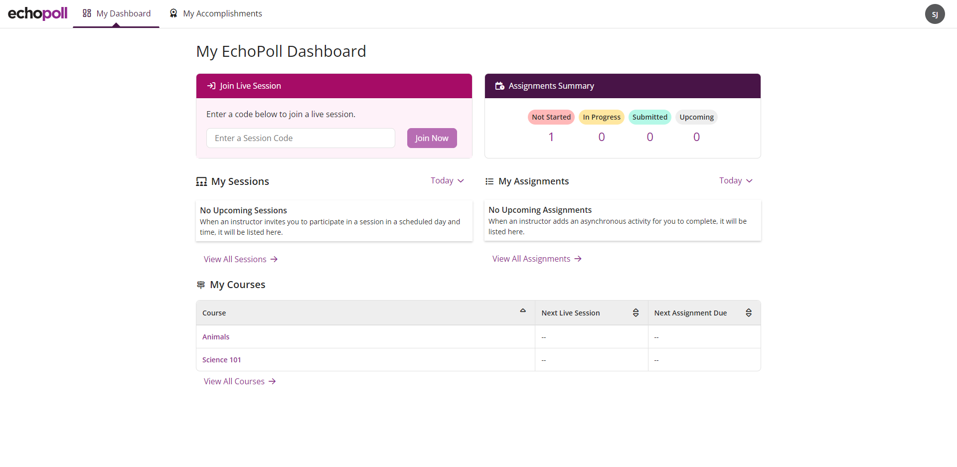 The EchoPoll learner dashboard