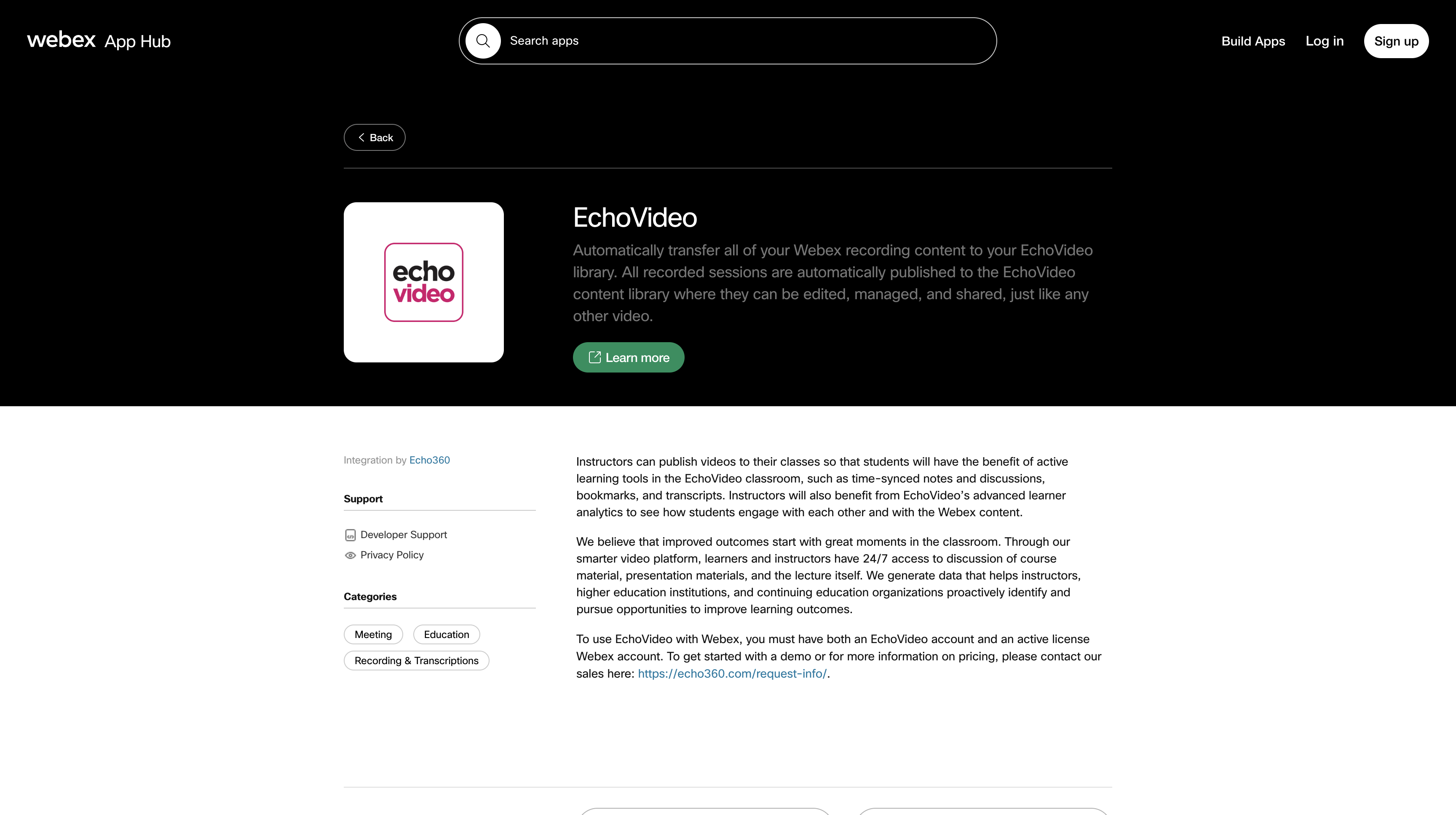 EchoVideo  Webex App Hub