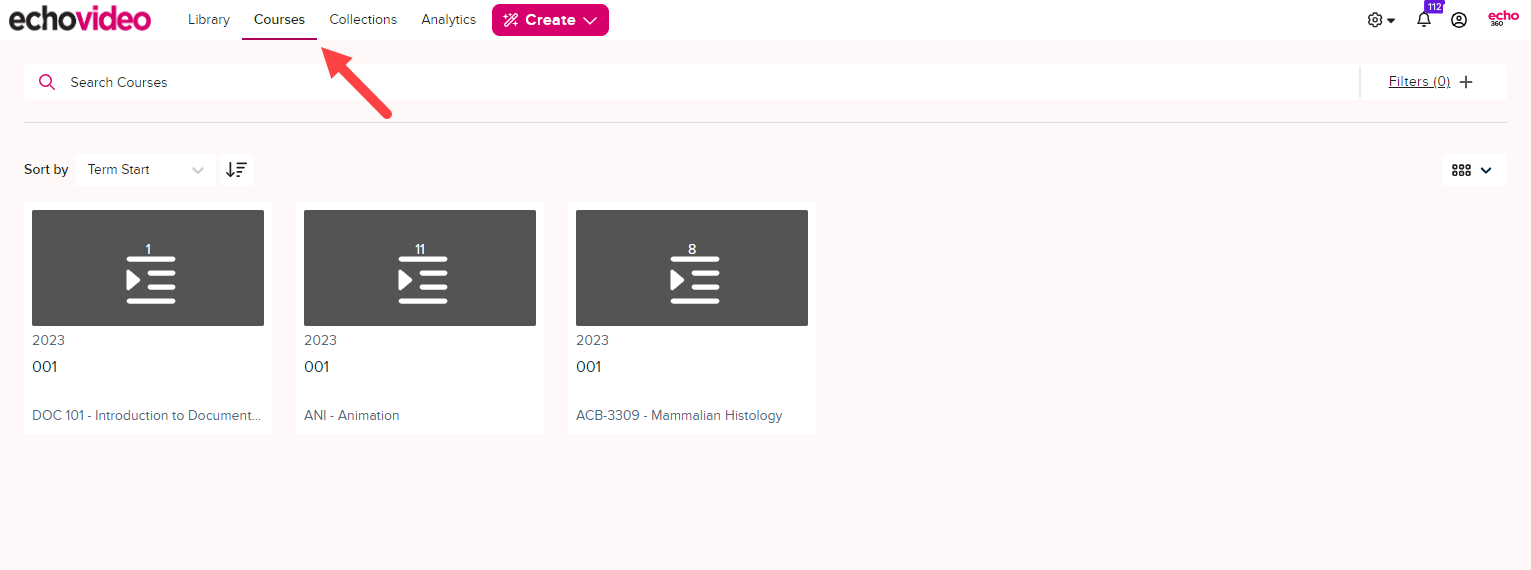 Instructor courses page with course tiles shown for selection as described