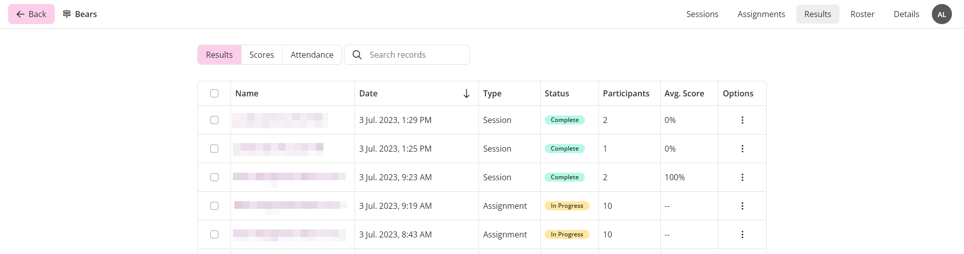 EchoPoll Admin view of Results as described