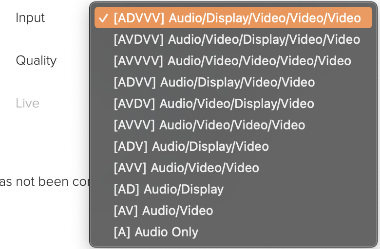 Scheduling page with Input dropdown displayed with 4-Channel options as described