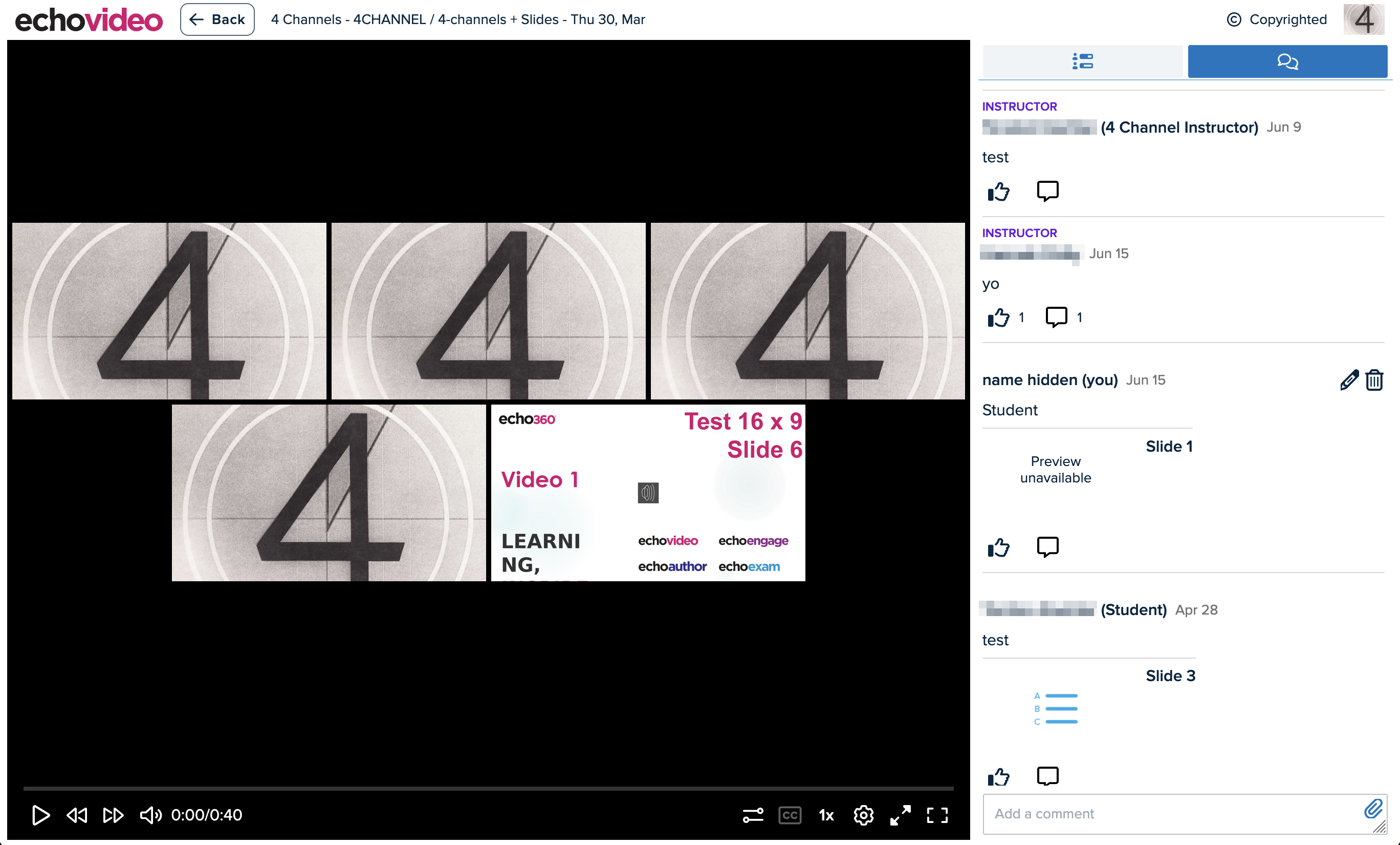 Classroom Player with Discussions and Notes Panels displayed