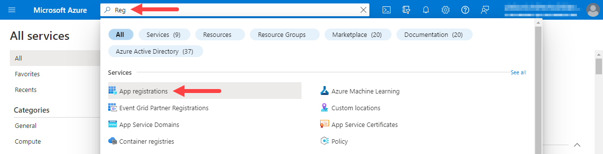 Microsoft Azure Admin Search for Reg identified as described