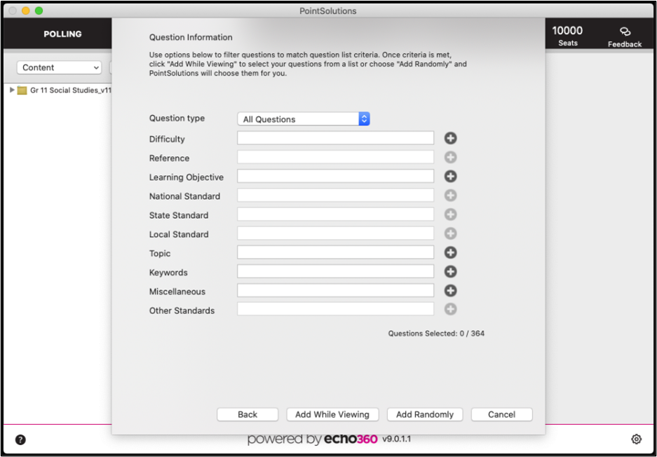 Select questions by question information as described