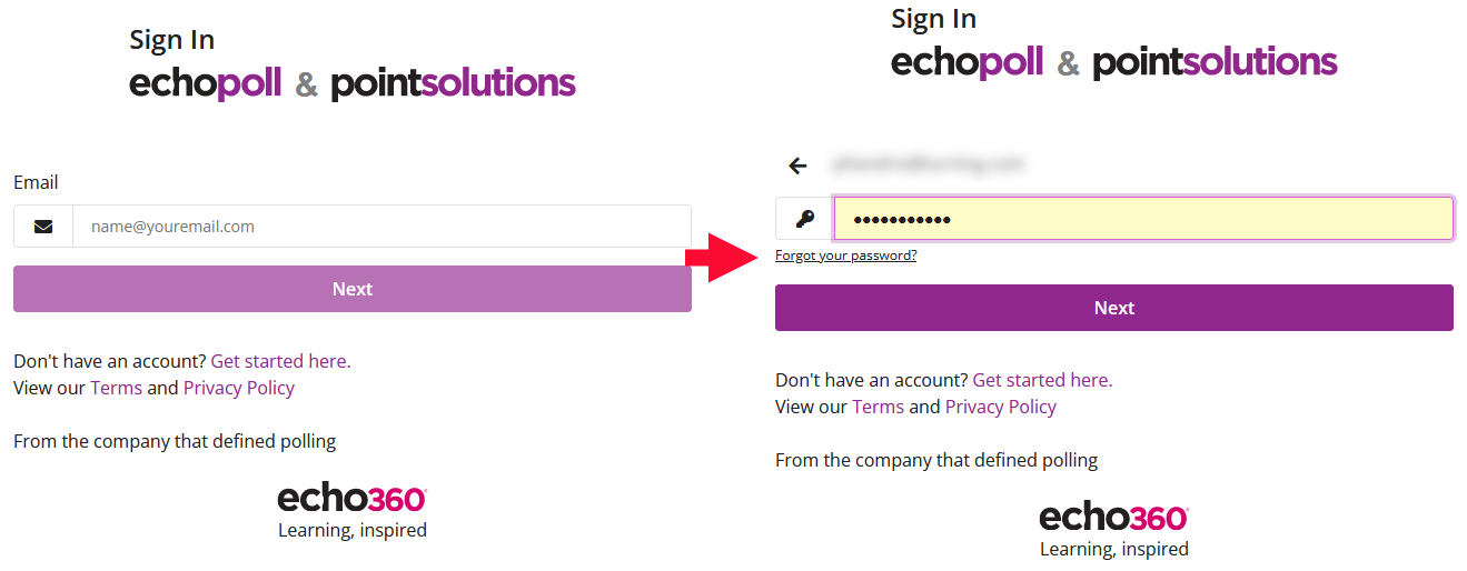 Email address and password fields for logging into PointSolutions as described