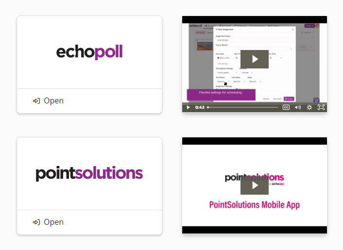 Dashboard displaying EchoPoll and PointSolutions to choose from