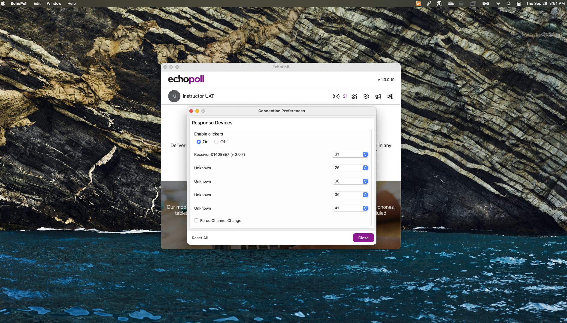 Connection Preferences for receivers for clicker responses in EchoPoll Plus