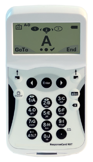 The front of an Echo360 ResponseCard NXT Clicker